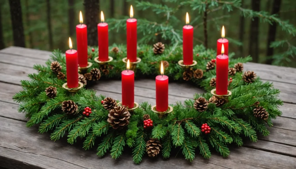 couronne de l’Avent avec bougies rouges