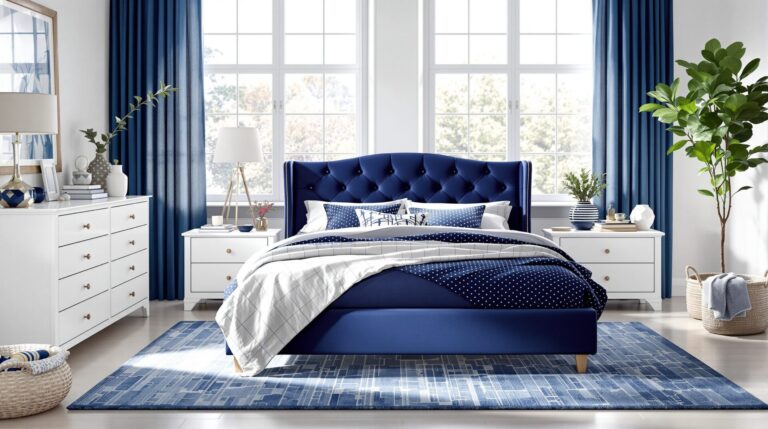 chambre bleu marine et blanc