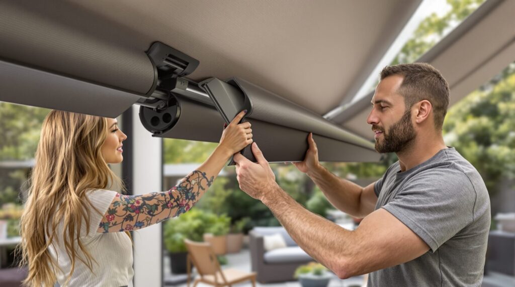 store banne bloqué ouvert