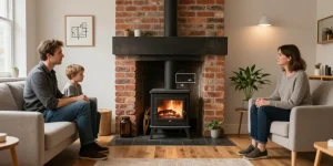 petit salon avec poele a bois